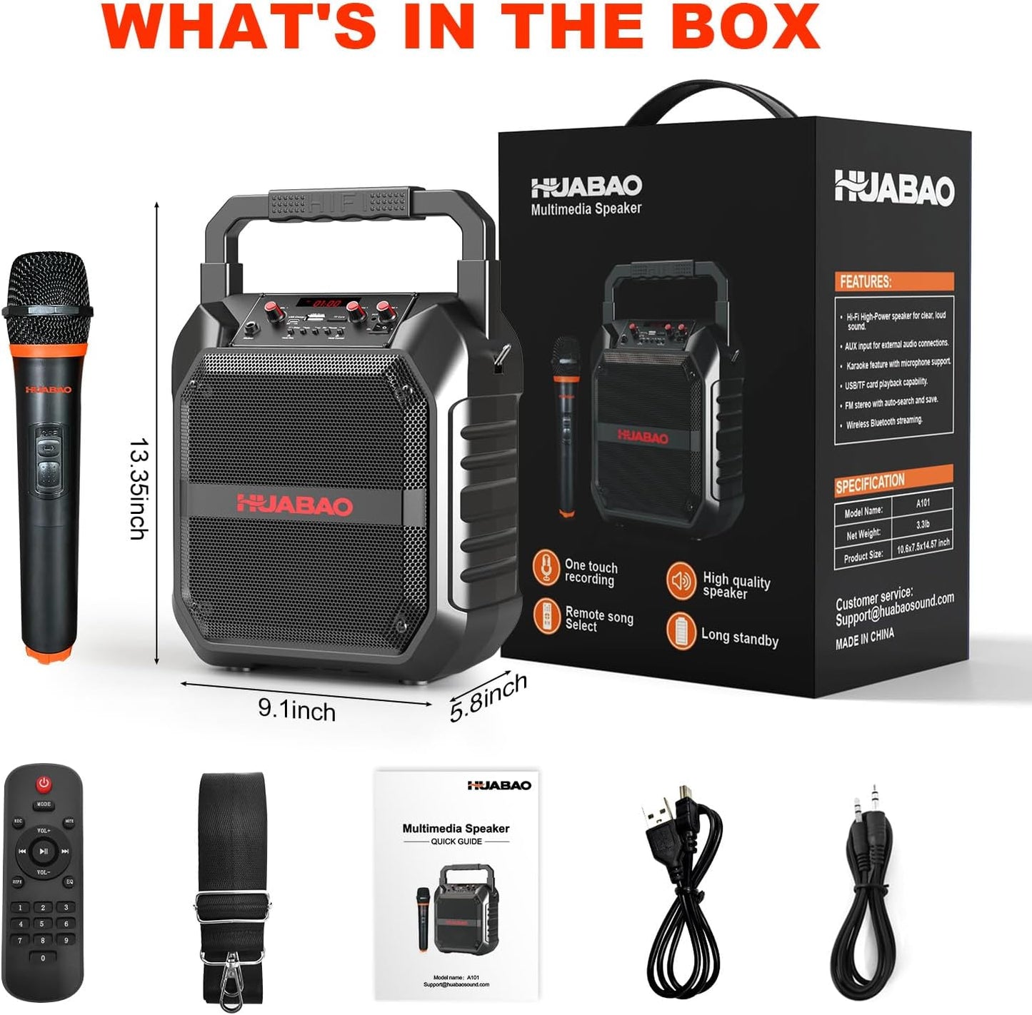 HUABAO All-in-One Karaoke Machine with Wireless Microphone - Portable Bluetooth Speaker for Home Party & Outdoor Use, PA System with Remote, TF/USB/FM/AUX Support for Adults and Kids