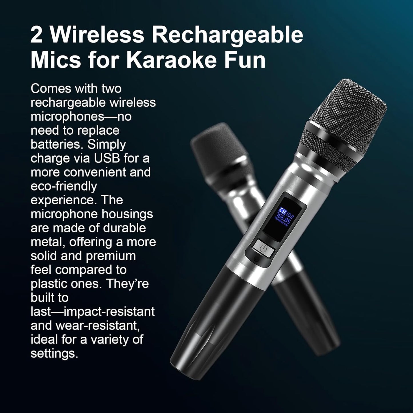 HUABAO 100W Karaoke Machine with 2 Wireless Mics - Bluetooth Speaker with Super Bass, LED Lights, TWS Pairing & Pro Sound Controls for Home and Party Use