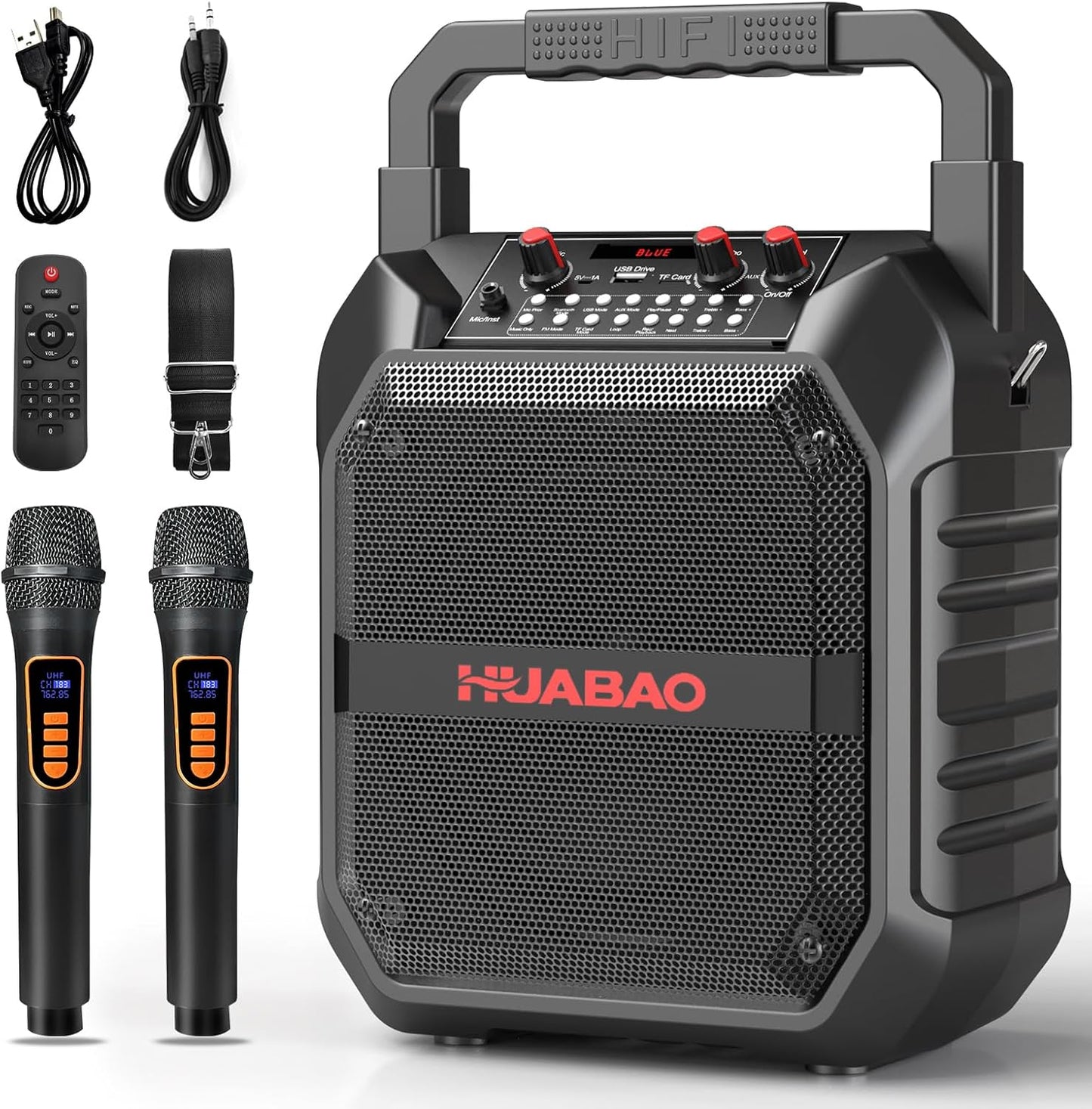 HUABAO All-in-One Karaoke Machine with Wireless Microphone - Portable Bluetooth Speaker for Home Party & Outdoor Use, PA System with Remote, TF/USB/FM/AUX Support for Adults and Kids