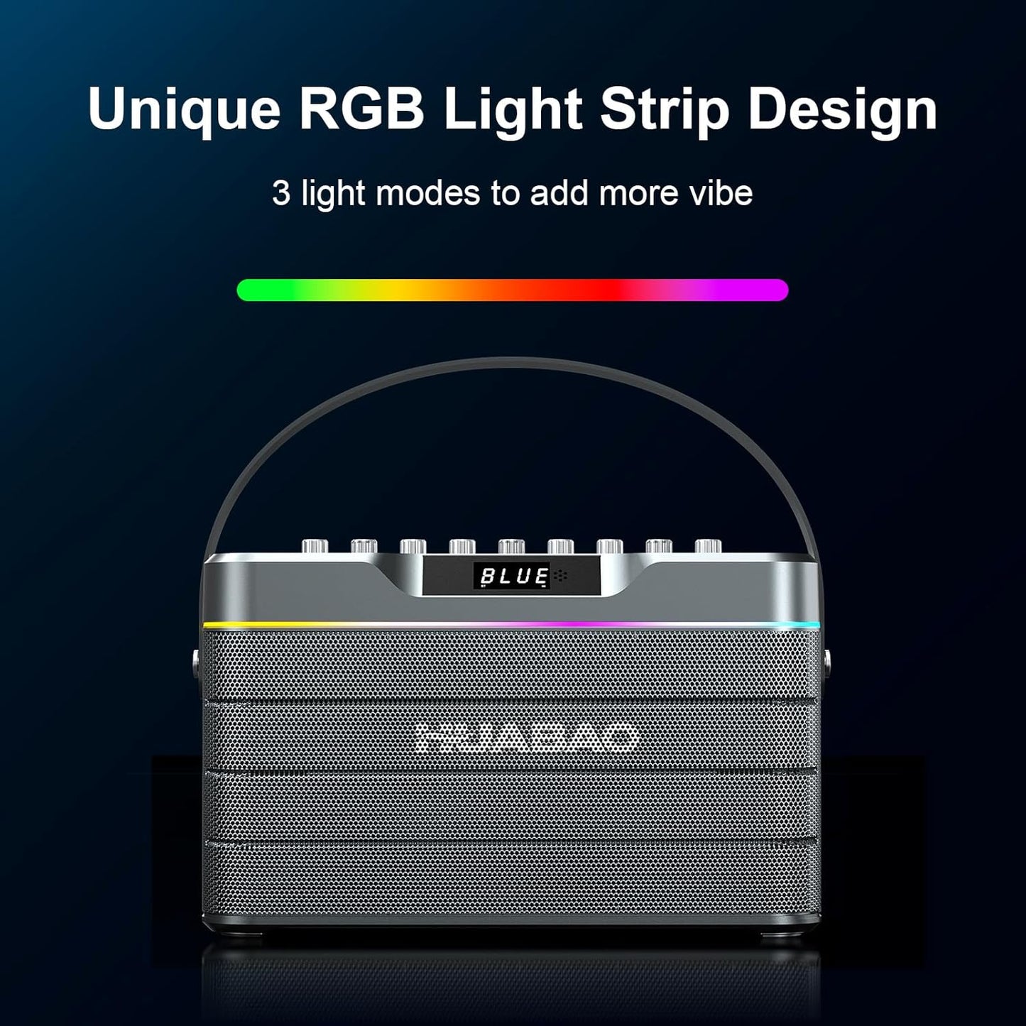 HUABAO 100W Karaoke Machine with 2 Wireless Mics - Bluetooth Speaker with Super Bass, LED Lights, TWS Pairing & Pro Sound Controls for Home and Party Use