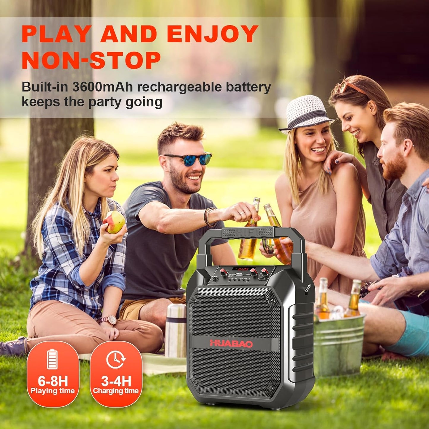HUABAO All-in-One Karaoke Machine with Wireless Microphone - Portable Bluetooth Speaker for Home Party & Outdoor Use, PA System with Remote, TF/USB/FM/AUX Support for Adults and Kids