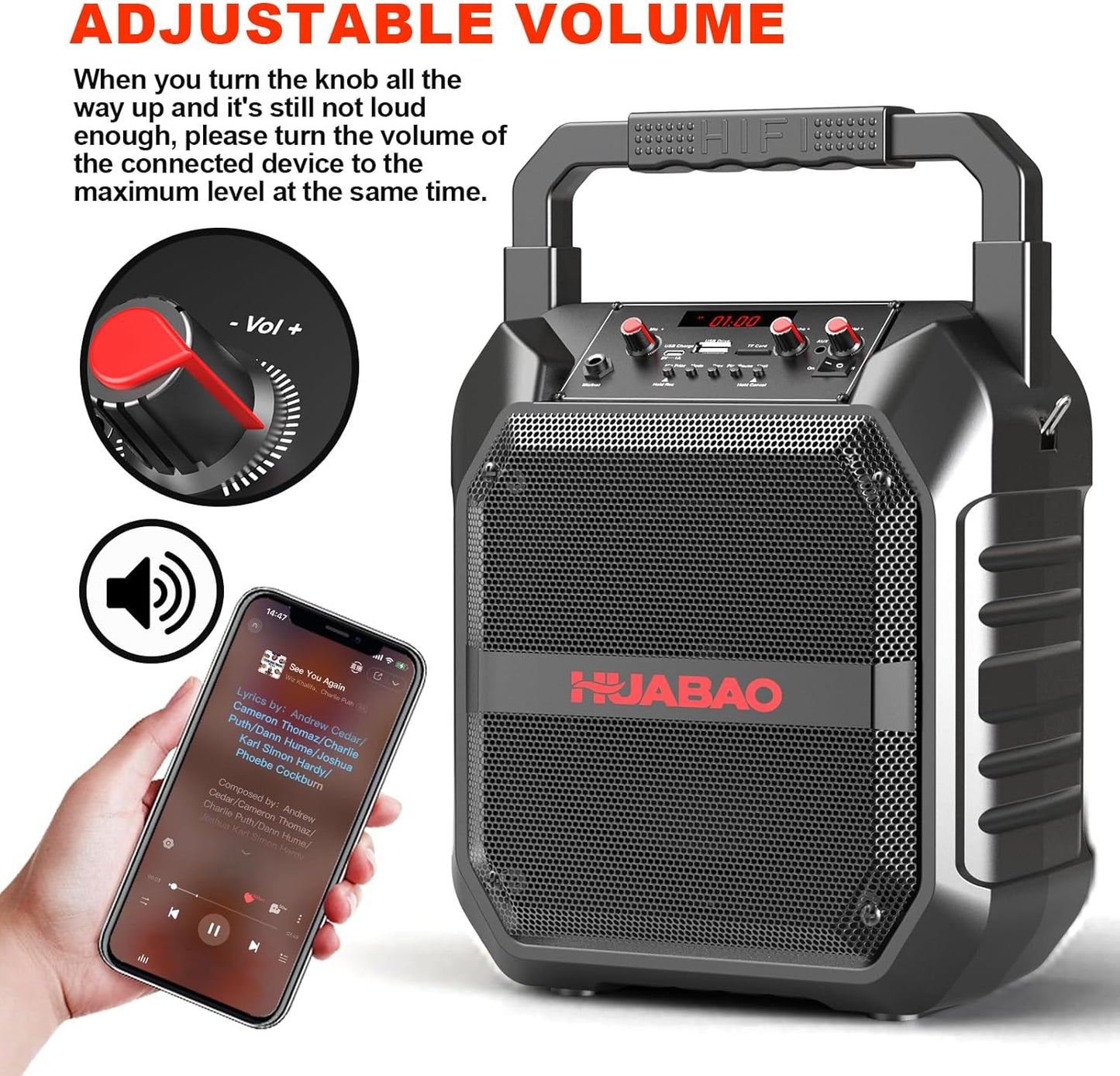 HUABAO All-in-One Karaoke Machine with Wireless Microphone - Portable Bluetooth Speaker for Home Party & Outdoor Use, PA System with Remote, TF/USB/FM/AUX Support for Adults and Kids