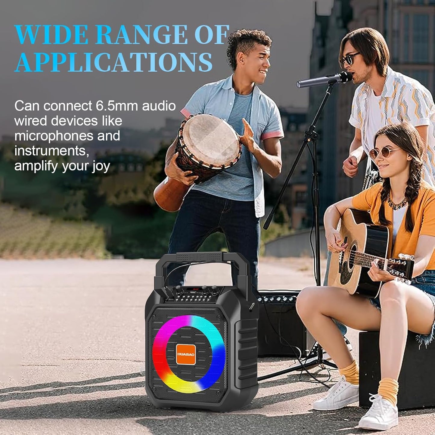 HUABAO Karaoke Machine with 2 Wireless Mics - Portable Bluetooth Speaker with LED Lights, USB/AUX/FM/TF Support for Home Parties, Meetings & Family Entertainment