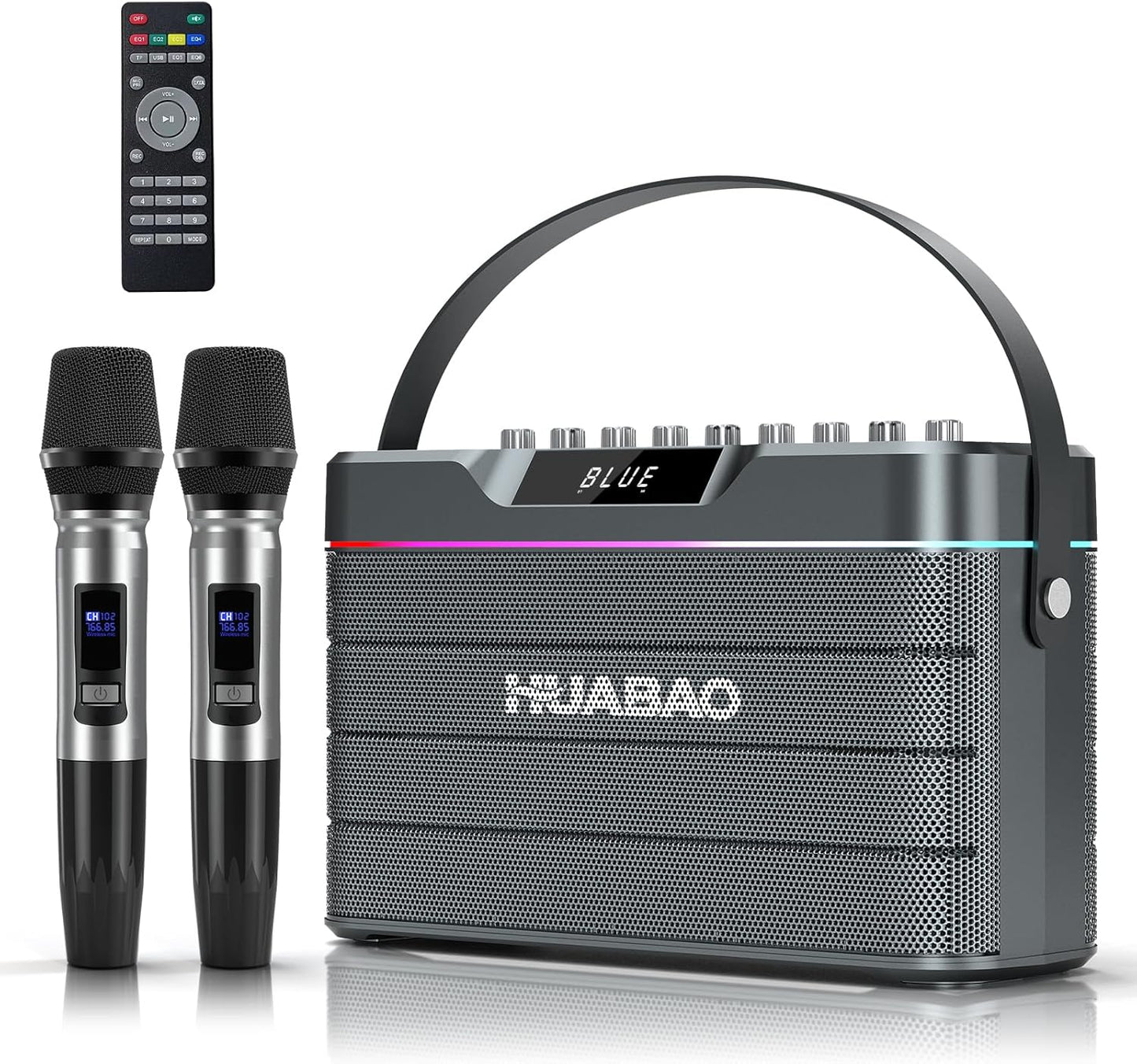 HUABAO 100W Karaoke Machine with 2 Wireless Mics - Bluetooth Speaker with Super Bass, LED Lights, TWS Pairing & Pro Sound Controls for Home and Party Use