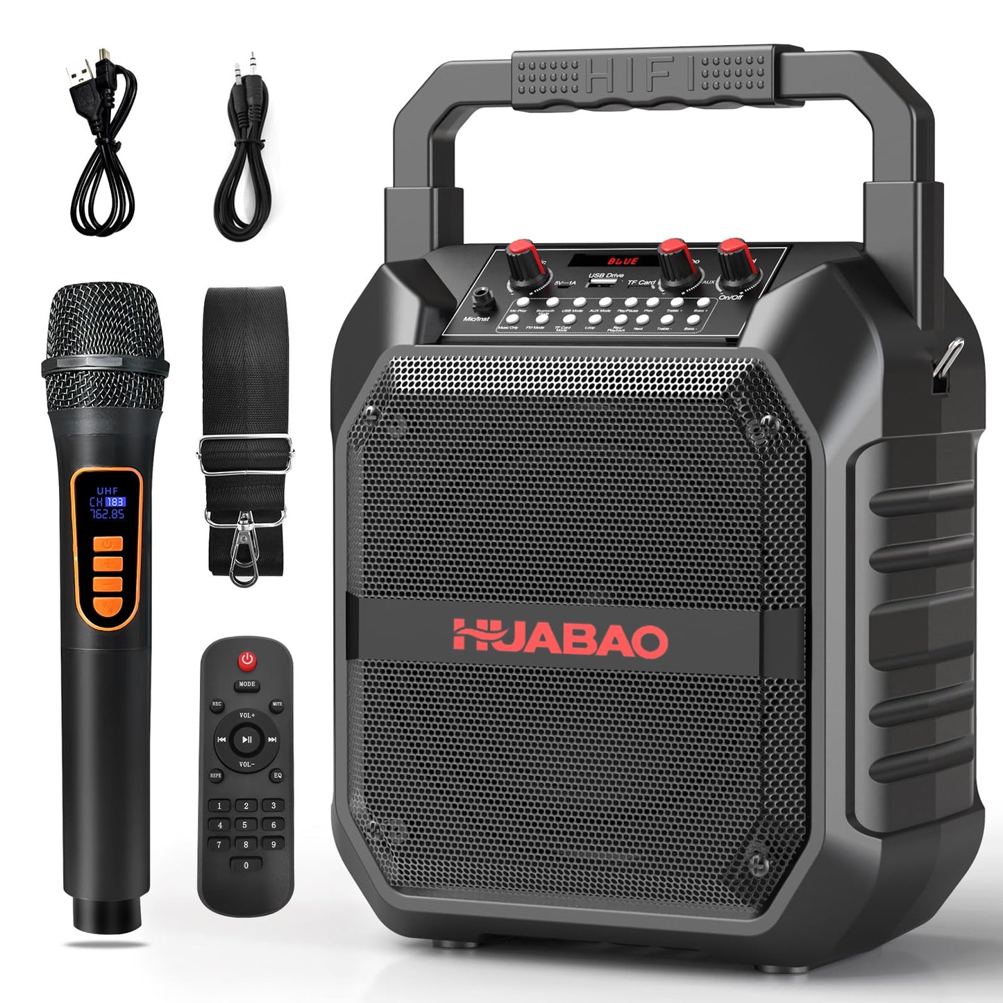 HUABAO All-in-One Karaoke Machine with Wireless Microphone - Portable Bluetooth Speaker for Home Party & Outdoor Use, PA System with Remote, TF/USB/FM/AUX Support for Adults and Kids