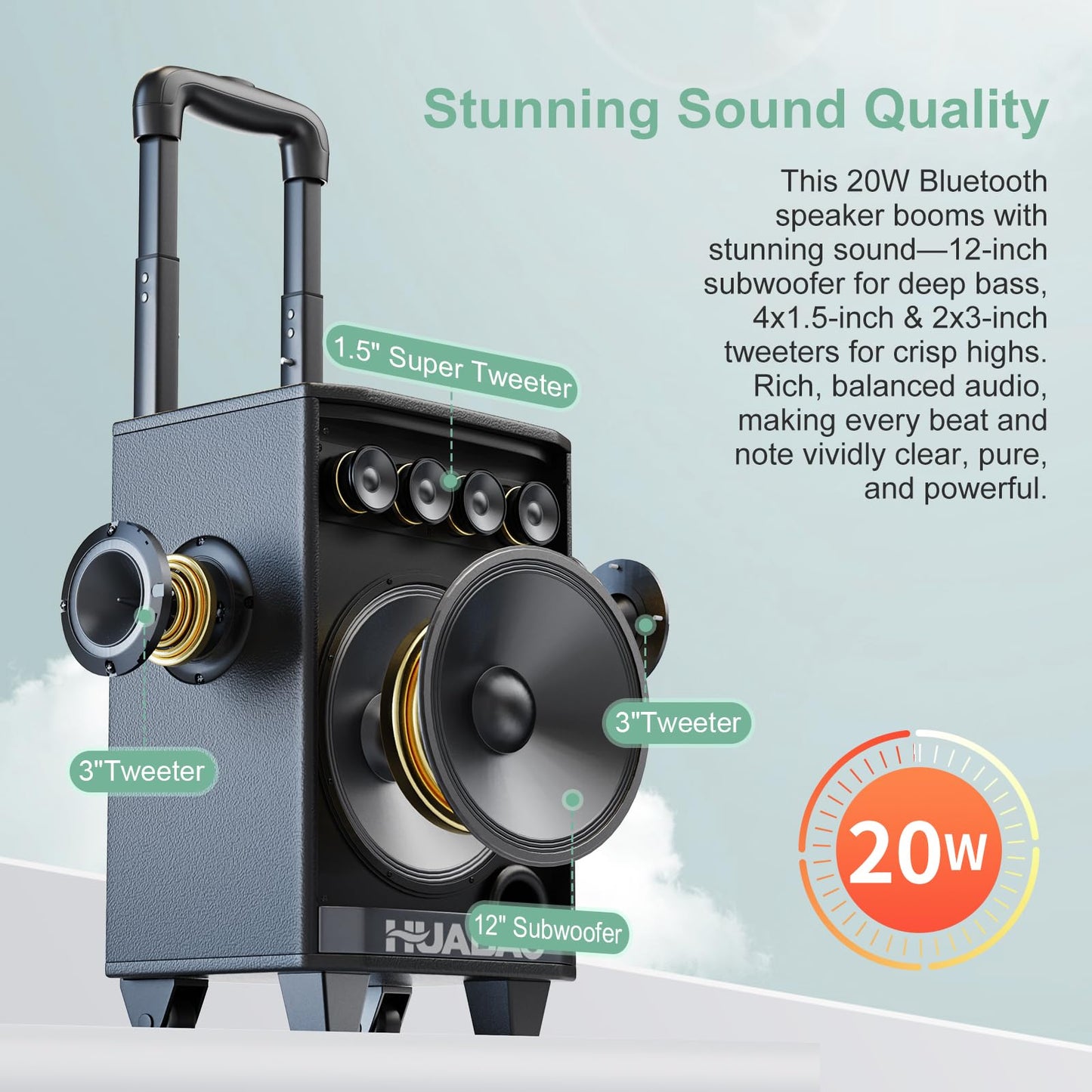 HUABAO Portable Karaoke Machine with 2 Wireless Mics - Bluetooth Speaker with Party Lights, 6600mAh Battery, Multi-Connection & Sound Controls for Home and Outdoor Events