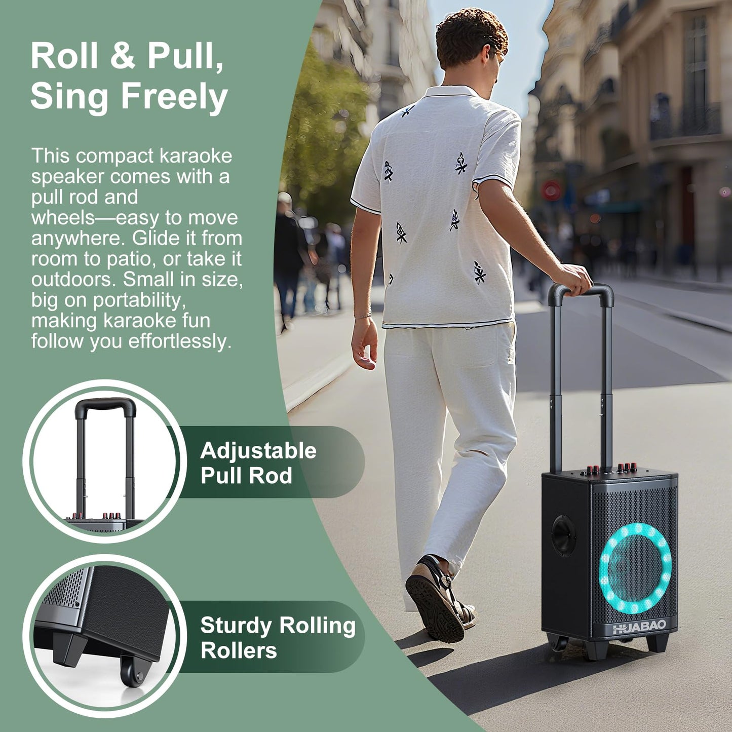 HUABAO Portable Karaoke Machine with 2 Wireless Mics - Bluetooth Speaker with Party Lights, 6600mAh Battery, Multi-Connection & Sound Controls for Home and Outdoor Events