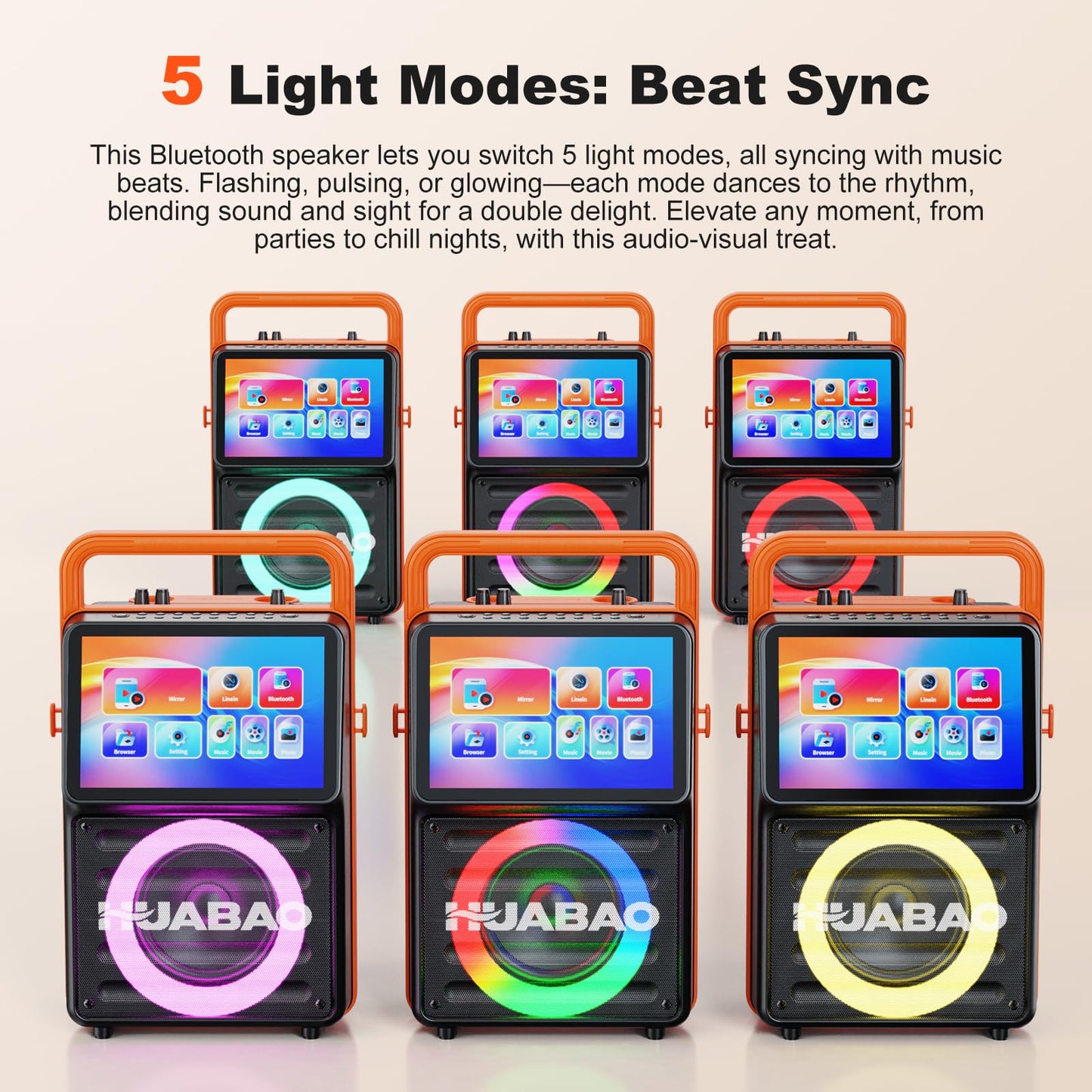 HUABAO 10.1" Built-in Screen Karaoke Machine - with Wireless Screen Mirroring, 2 Rechargeable Mics, Lyrics Display & Party Lights (5400mAh Battery)
