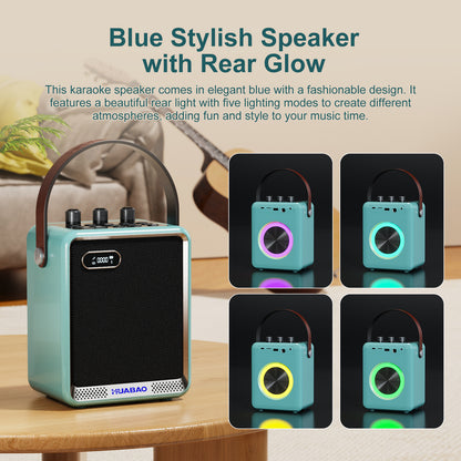 HUABAO A121 Karaoke Machine with 2 Wireless Microphones, Portable Bluetooth Speaker with Mic, Compact Party Speaker with LED Lights, 30W Sound, 5400mAh Long Battery Life, AUX/USB/TF for Home & Outdoor