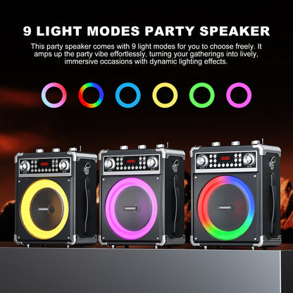 HUABAO A118 Karaoke Machine with 2 Wireless Microphones, Portable Bluetooth Speaker of Adults & Kids, PA System with Remote & Lights, Bass/Treble Control, Support USB/AUX/TF/FM, Party Speaker for Home