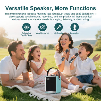 HUABAO A121 Karaoke Machine with 2 Wireless Microphones, Portable Bluetooth Speaker with Mic, Compact Party Speaker with LED Lights, 30W Sound, 5400mAh Long Battery Life, AUX/USB/TF for Home & Outdoor