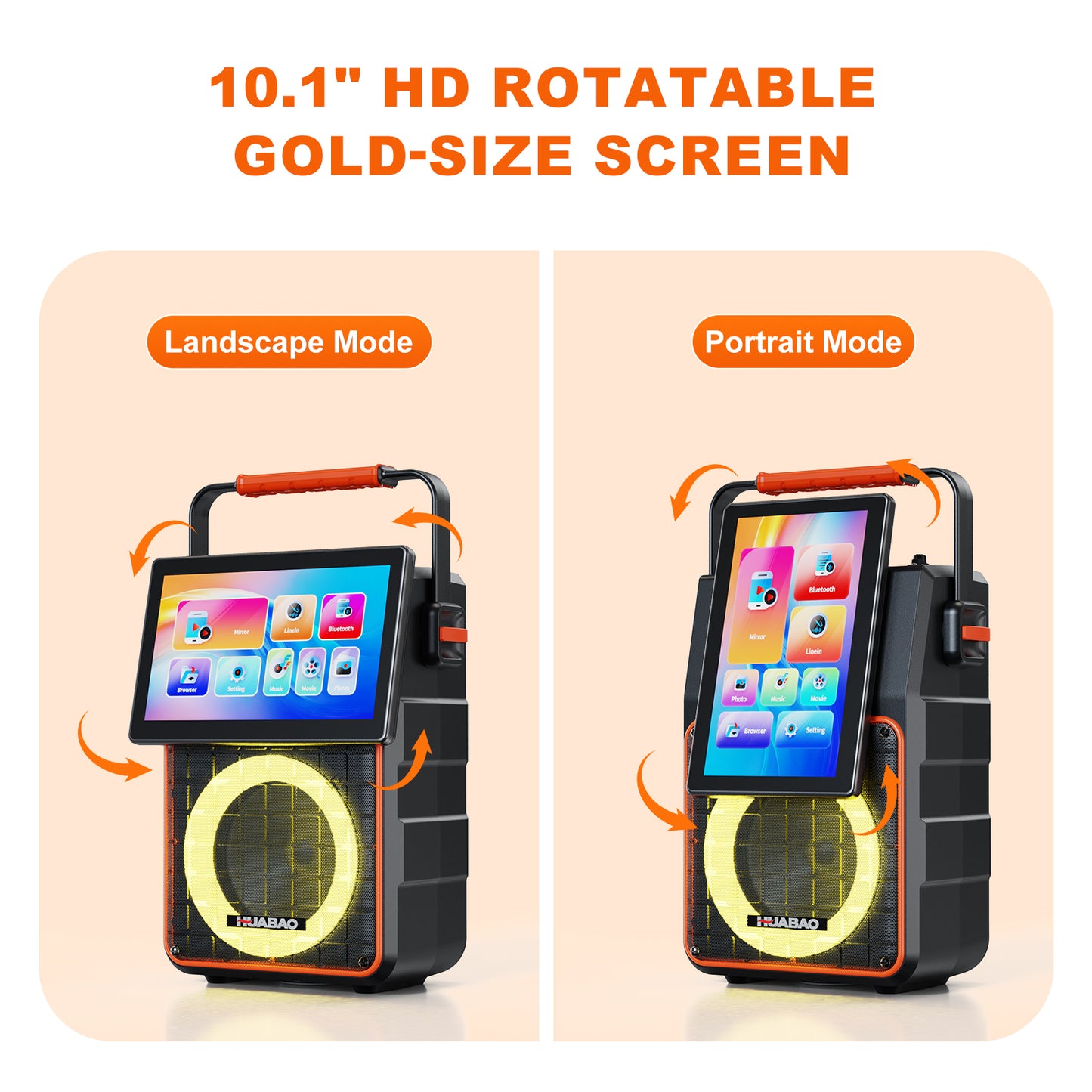 HUABAO A119 Portable Karaoke Machine with 10.1” Rotatable HD Screen, Wireless Screen Mirroring for iOS & Android, Bluetooth Speaker with Lyrics Display