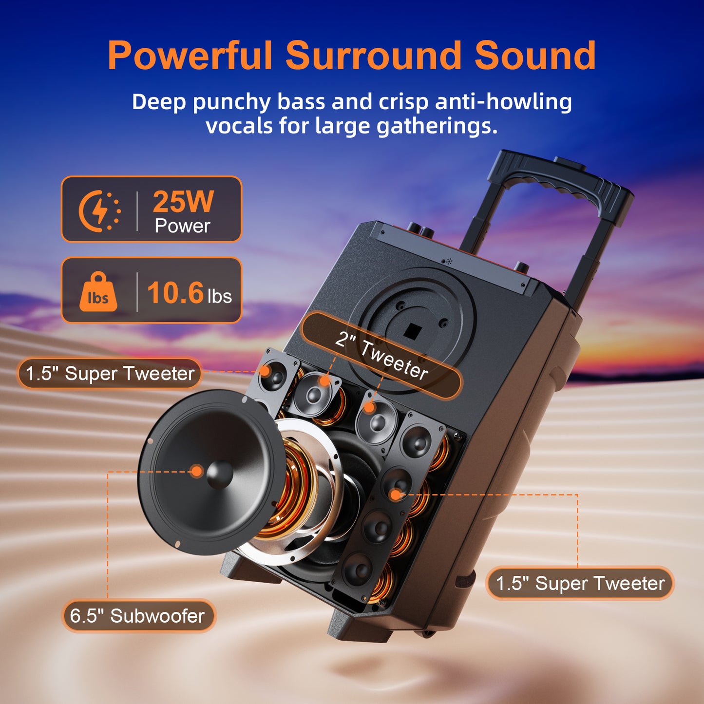 HUABAO A120 Karaoke Machine with 14.1" Rotatable HD Screen & Handle & Wheels, Portable Bluetooth Speaker with Lyrics Display, Wireless Screen Mirroring, 11 Speakers