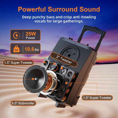 HUABAO A120 Karaoke Machine with 14.1" Rotatable HD Screen & Handle & Wheels, Portable Bluetooth Speaker with Lyrics Display, Wireless Screen Mirroring, 11 Speakers