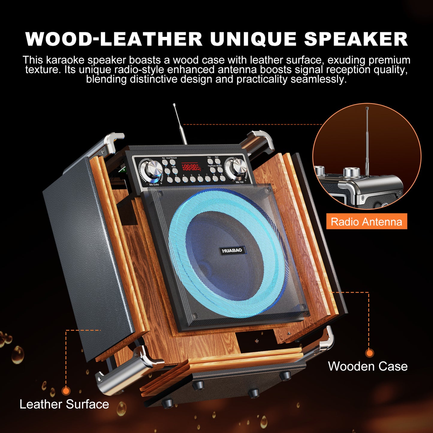 HUABAO A118 Karaoke Machine with 2 Wireless Microphones, Portable Bluetooth Speaker of Adults & Kids, PA System with Remote & Lights, Bass/Treble Control, Support USB/AUX/TF/FM, Party Speaker for Home
