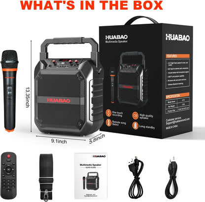 HUABAO All-in-One Karaoke Machine with Wireless Microphone - Portable Bluetooth Speaker for Home Party & Outdoor Use, PA System with Remote, TF/USB/FM/AUX Support for Adults and Kids