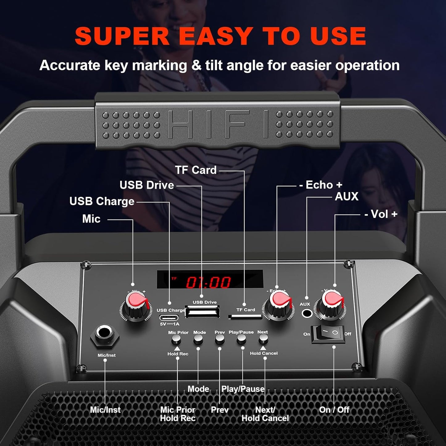HUABAO All-in-One Karaoke Machine with Wireless Microphone - Portable Bluetooth Speaker for Home Party & Outdoor Use, PA System with Remote, TF/USB/FM/AUX Support for Adults and Kids