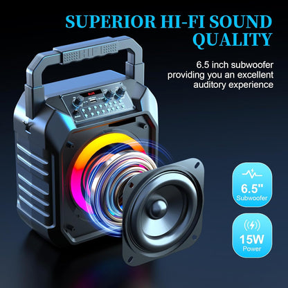 HUABAO Karaoke Machine with 2 Wireless Mics - Portable Bluetooth Speaker with LED Lights, USB/AUX/FM/TF Support for Home Parties, Meetings & Family Entertainment