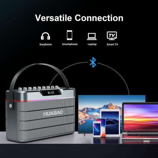 HUABAO 100W Karaoke Machine with 2 Wireless Mics - Bluetooth Speaker with Super Bass, LED Lights, TWS Pairing & Pro Sound Controls for Home and Party Use