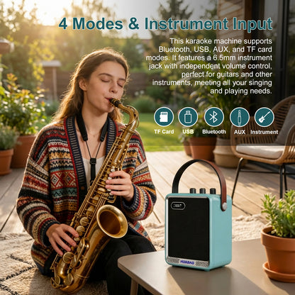 HUABAO A121 Karaoke Machine with 2 Wireless Microphones, Portable Bluetooth Speaker with Mic, Compact Party Speaker with LED Lights, 30W Sound, 5400mAh Long Battery Life, AUX/USB/TF for Home & Outdoor