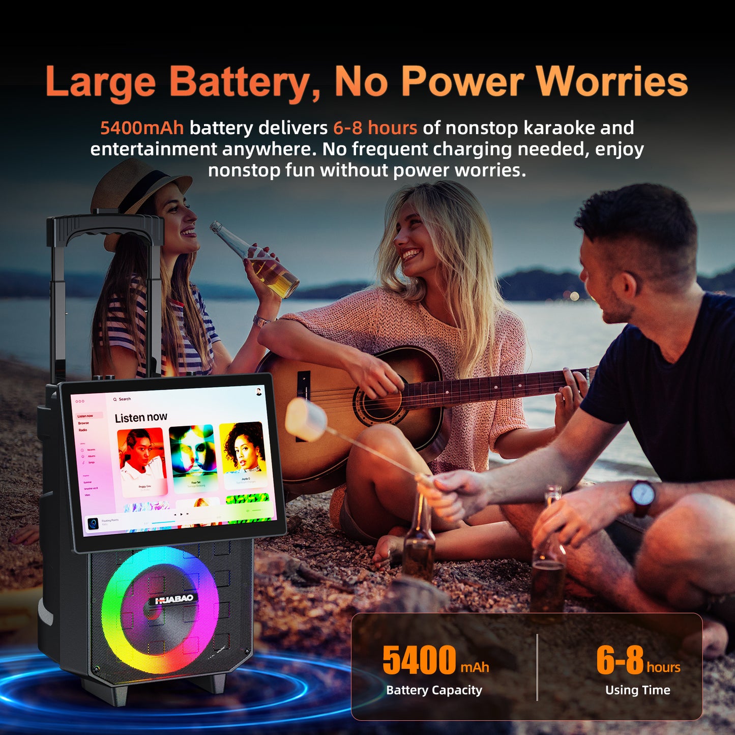 HUABAO A120 Karaoke Machine with 14.1" Rotatable HD Screen & Handle & Wheels, Portable Bluetooth Speaker with Lyrics Display, Wireless Screen Mirroring, 11 Speakers
