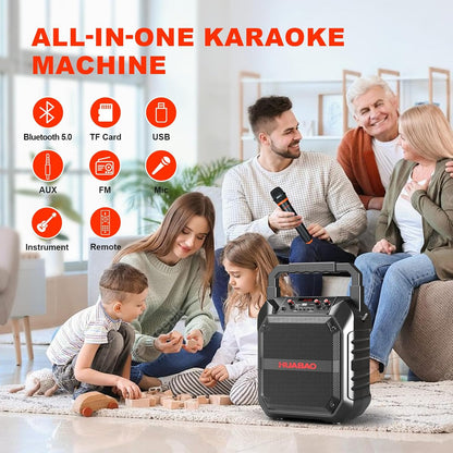 HUABAO All-in-One Karaoke Machine with Wireless Microphone - Portable Bluetooth Speaker for Home Party & Outdoor Use, PA System with Remote, TF/USB/FM/AUX Support for Adults and Kids
