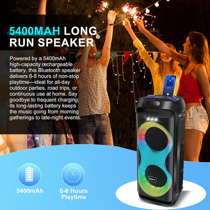 HUABAO 40W Karaoke Machine with 2 Wireless Mics - Portable Bluetooth Speaker with LED Lights, Super Bass, TWS Pairing & Rechargeable Battery for Home Party, Outdoor and Travel