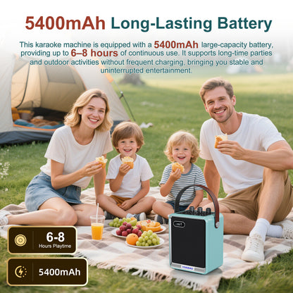 HUABAO A121 Karaoke Machine with 2 Wireless Microphones, Portable Bluetooth Speaker with Mic, Compact Party Speaker with LED Lights, 30W Sound, 5400mAh Long Battery Life, AUX/USB/TF for Home & Outdoor