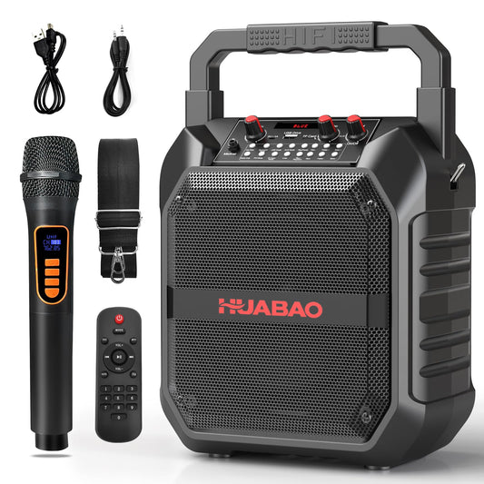 HUABAO All-in-One Karaoke Machine with Wireless Microphone - Portable Bluetooth Speaker for Home Party & Outdoor Use, PA System with Remote, TF/USB/FM/AUX Support for Adults and Kids