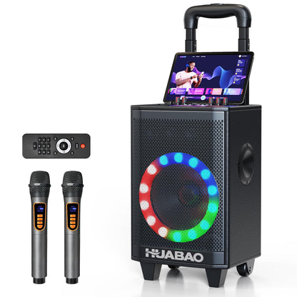 HUABAO Portable Karaoke Machine with 2 Wireless Mics - Bluetooth Speaker with Party Lights, 6600mAh Battery, Multi-Connection & Sound Controls for Home and Outdoor Events