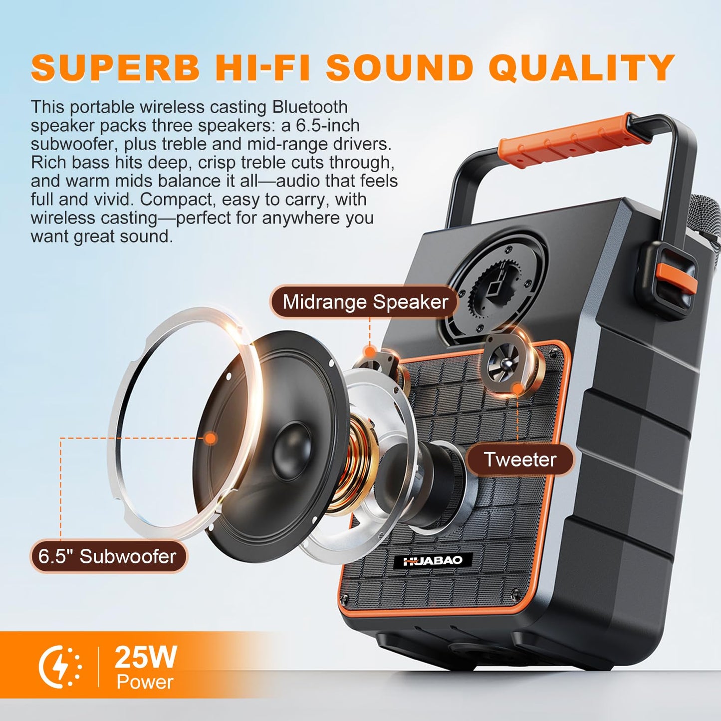 HUABAO Karaoke Machine with 14.1" HD Screen & Wireless Mirroring - Portable Bluetooth Speaker with 2 Wireless Mics, Dynamic Lyrics Display, Multi-Connection for Home Entertainment