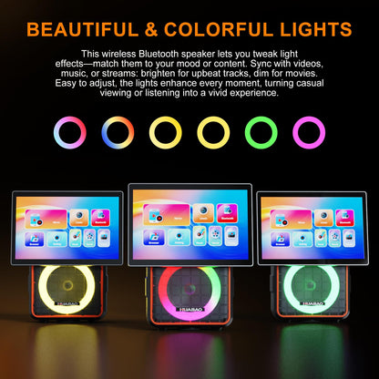 HUABAO Karaoke Machine with 14.1" HD Screen & Wireless Mirroring - Portable Bluetooth Speaker with 2 Wireless Mics, Dynamic Lyrics Display, Multi-Connection for Home Entertainment