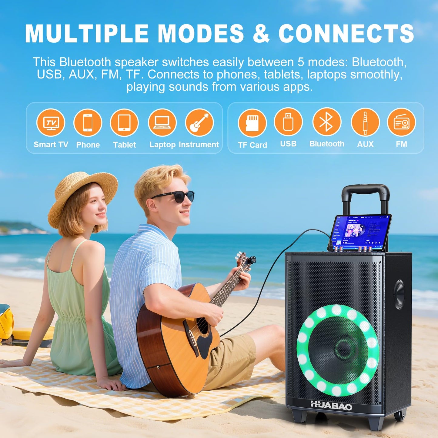 HUABAO Large Karaoke Speaker with 2 Wireless Mics - 8800mAh Portable PA System, 11-Speaker Sound with Lights, Remote, Bass/Treble Control for Outdoor Parties